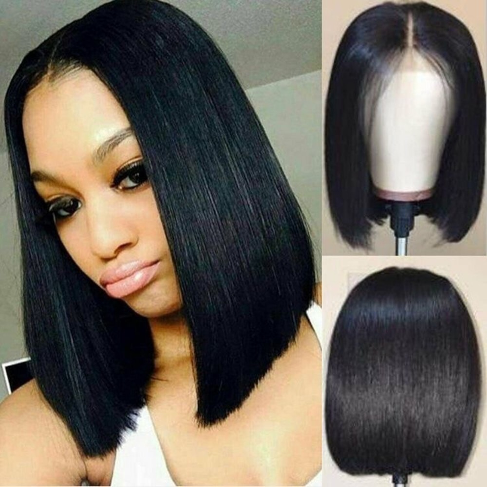12” Black Front Lace Bob Wig Unit Middle Part